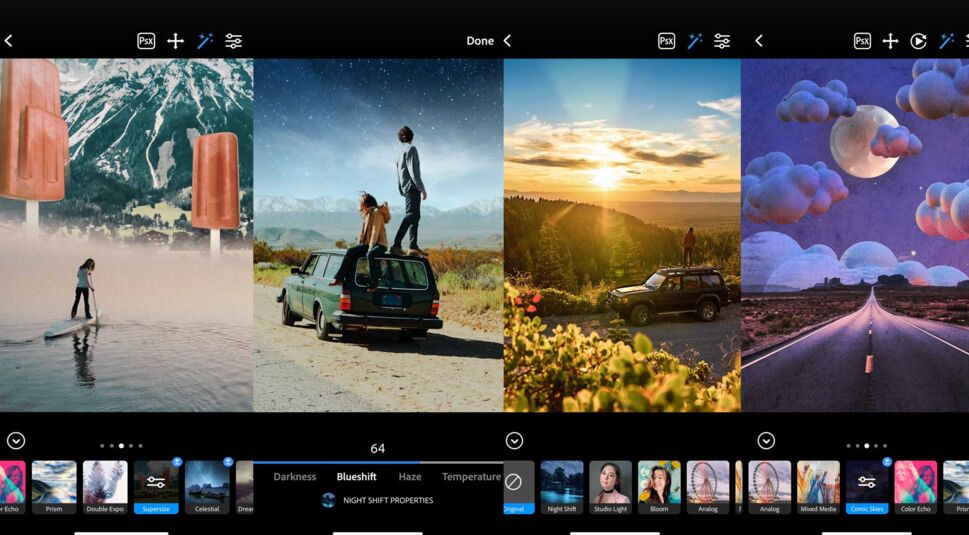 Screenshots der Adobe Photoshop Camera