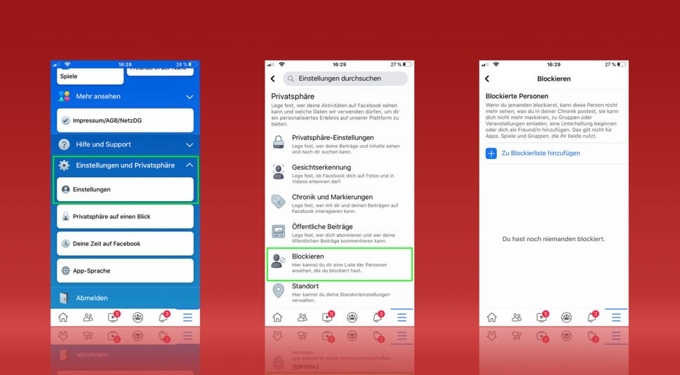 Eine Person bei Facebook blockieren in der Smartphone-App