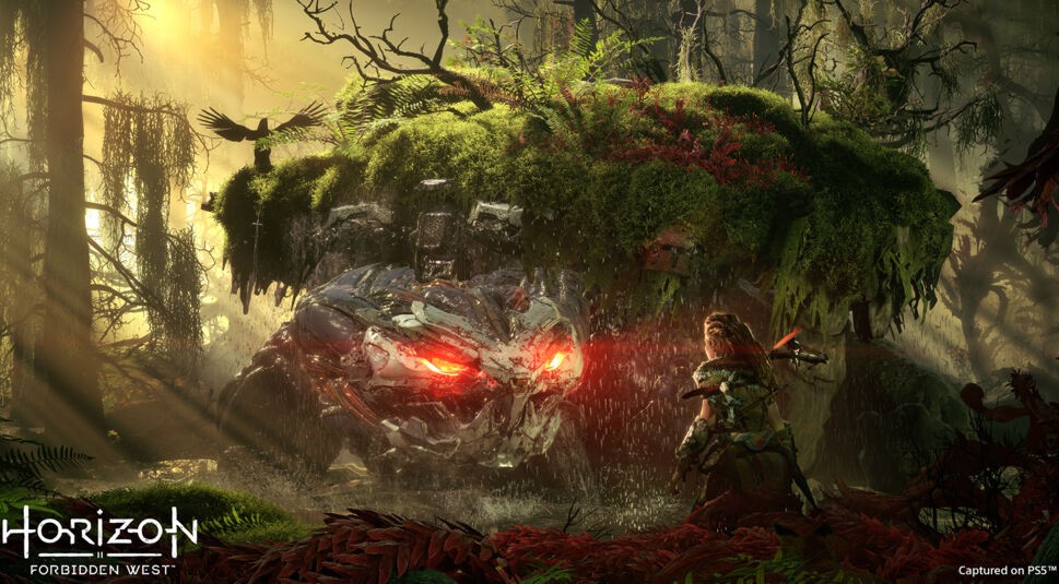 Aloy trifft in Horizon Forbidden West auf eine mechanische Schnappschildkröte