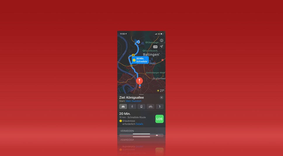 Routenführung und Stauumfahrung in Apple Karten