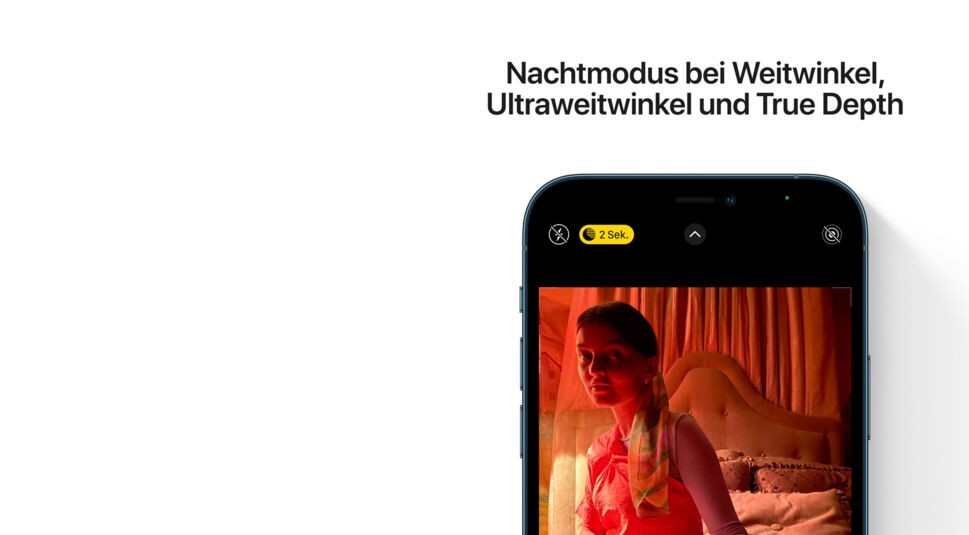 Der Nachtmodus bei Weitwinkel, Ultraweitwinkel und True Depth des neuen iPhone 12.