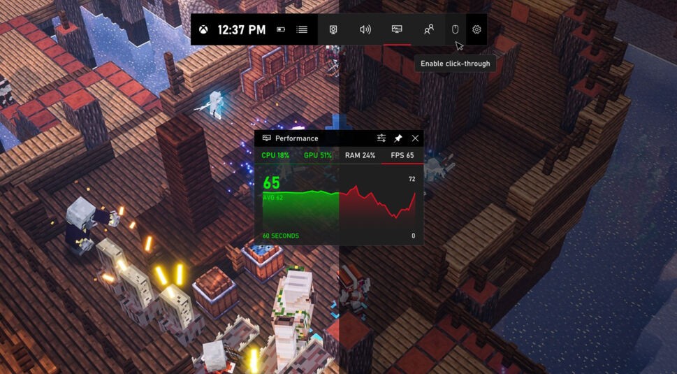 Ein Screenshot auf dem man die Xbox Game Bar sehen kann