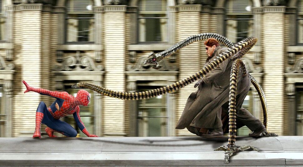 Tobey Maguire und Alfred Molina in Spider-Man 2