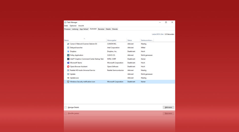 Autostart-Tab im Taskmanager von Windows