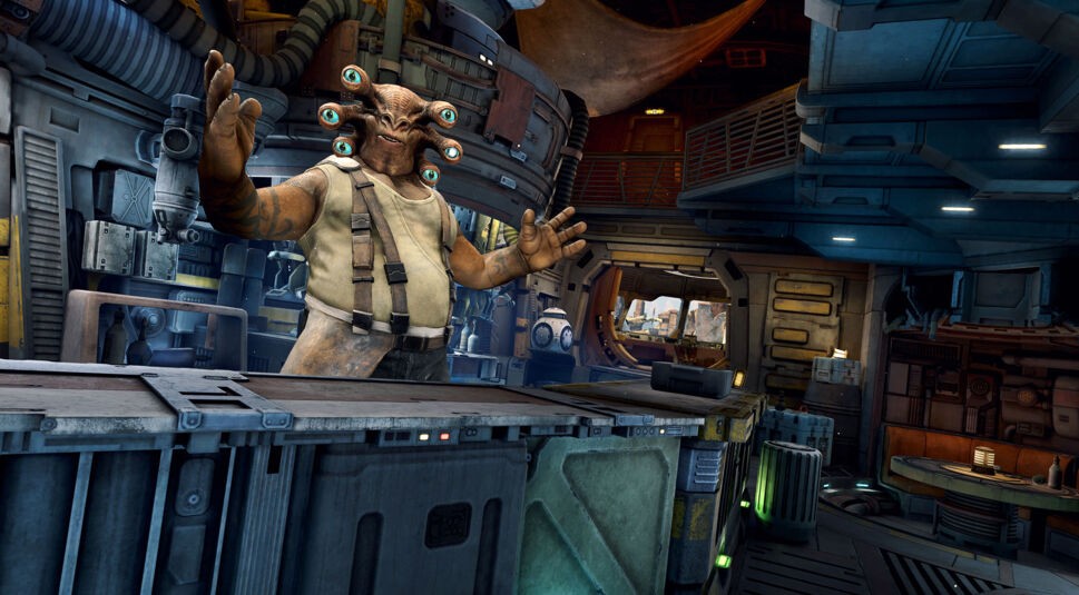 In einer Bar begrüßt Dich der sechsäugige Außerirdische Seezelslak