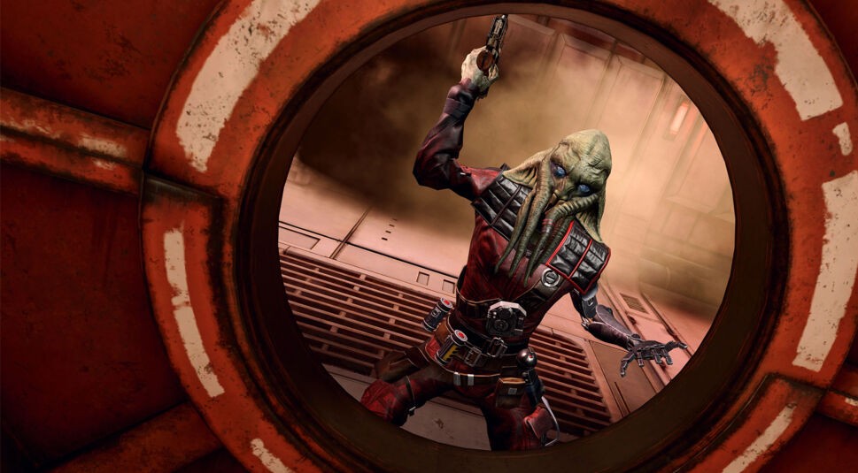 Ein Weltraumpirat greift Dich im Spiel Tales from the Galaxy’s Edge an.