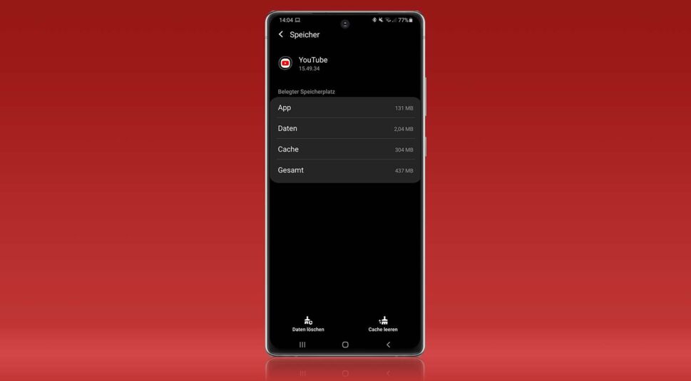 Cache leeren von YouTube in den Android-Einstellungen.