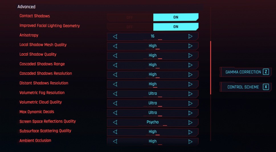 Cyberpunk 2077: Erweiterte Einstellungen