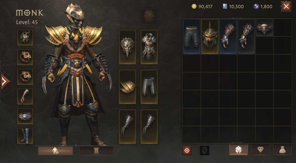 Monk Inventar in Diablo Immortal
