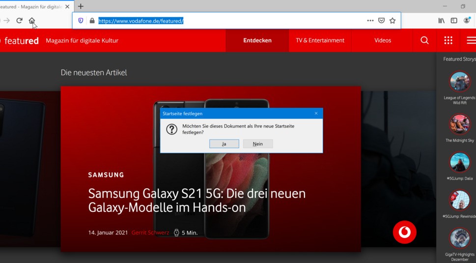 Firefox Startseite festlegen