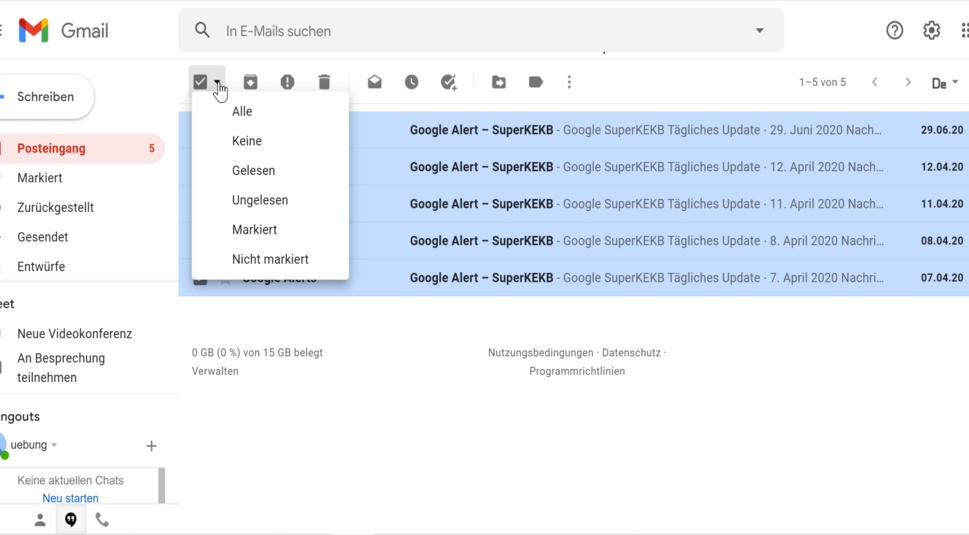 Alle Mails in Gmail löschen