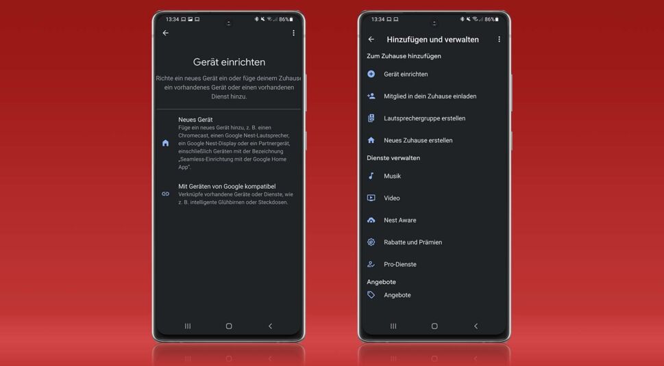 Screenshots der Google-Home-App.