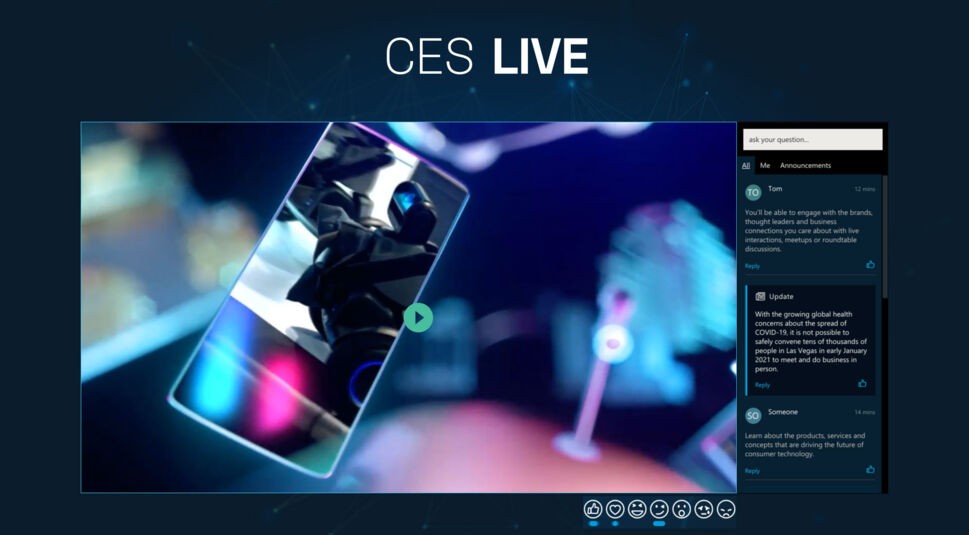 Die Nutzeroberfläche der CES 2021, die ein Live-Video zeigt.