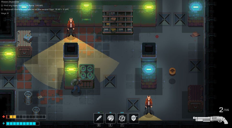  Das Spiel Disjunction ist in einem pixeligen Retro-Stil gehalten.