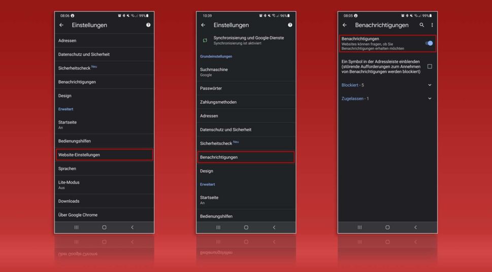 Chrome-Benachrichtigungen unter Android deaktivieren
