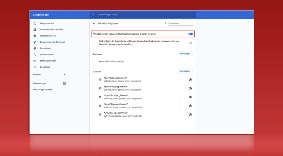 Chrome-Benachrichtigungen am Computer deaktivieren
