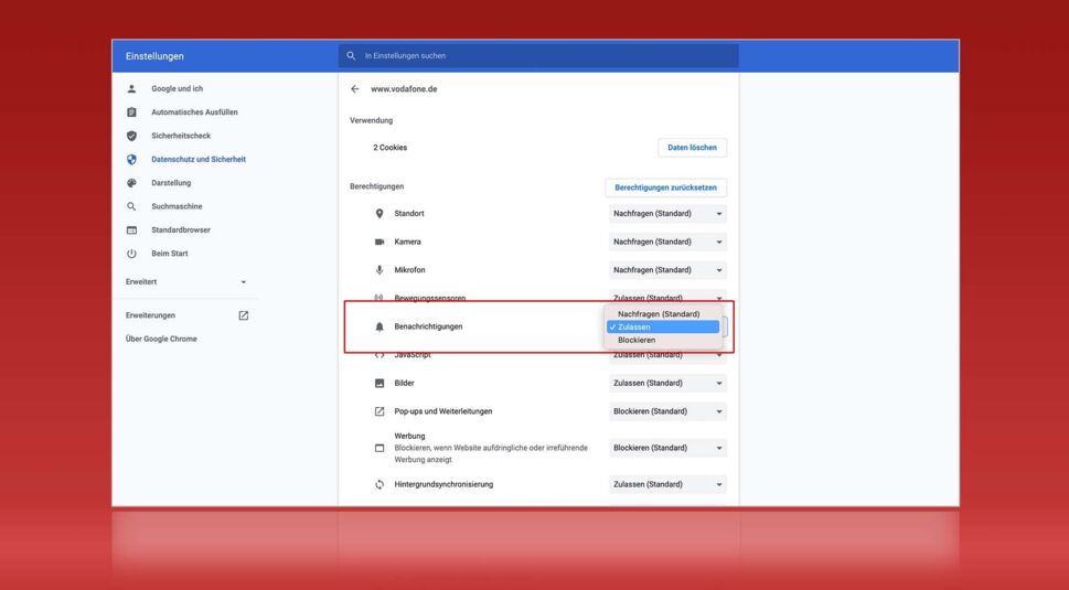 Chrome-Benachrichtigungen für einzelne Webseiten verwalten