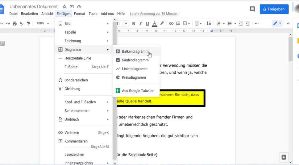 Google Docs Diagramm einfügen