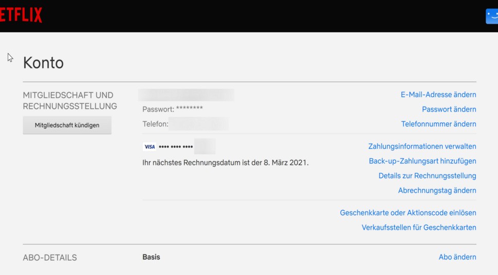 Netflix Zahlungsarten ändern
