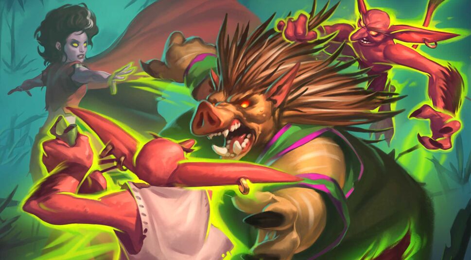 Charakter kämpft gegen Imps in Hearthstone