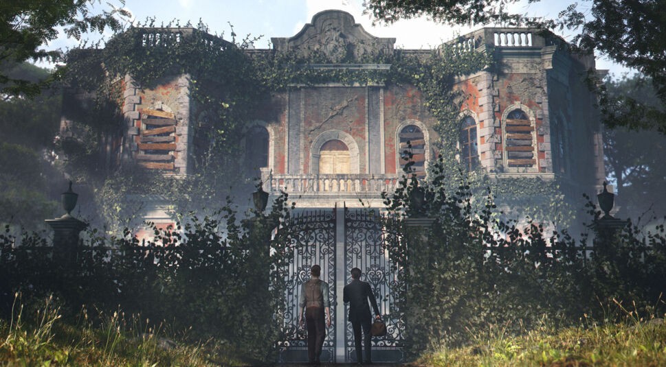 Sherlock und Jonathan stehen vor einer Villa. Eine Szene aus dem Game Sherlock Holmes: Chapter One