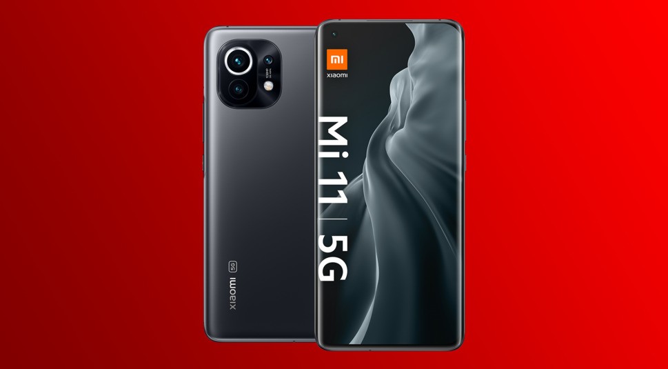 Das neue Smartphone Xiaomi Mi 11 | 5G in Midnight Gray frontal und rückseitig.