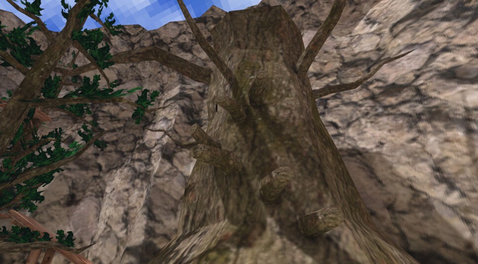 Ein Baum aus der Froschperspektive im VR-Fangspiel "Gorilla Tag".