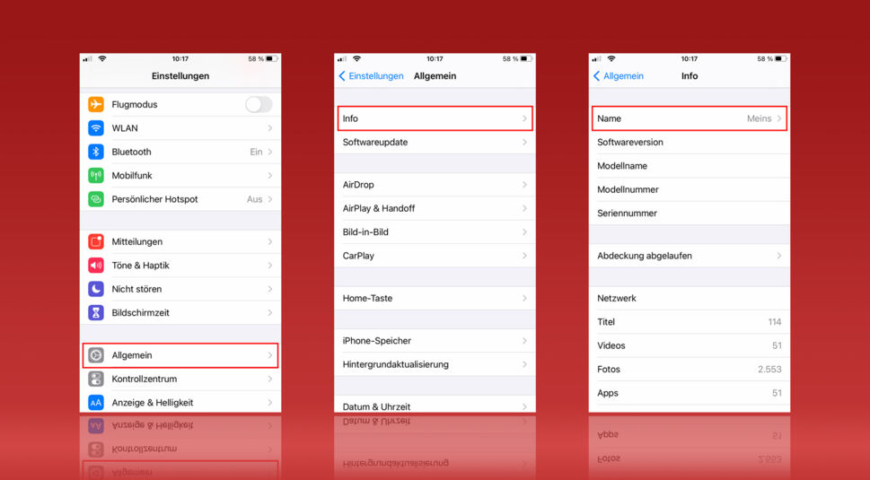 Screenshots: Namen auf dem iPhone ändern