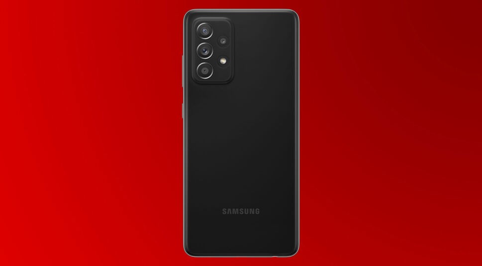 Das neue Samsung Galaxy A 52 5G in Schwarz mit Quad-Kamera.