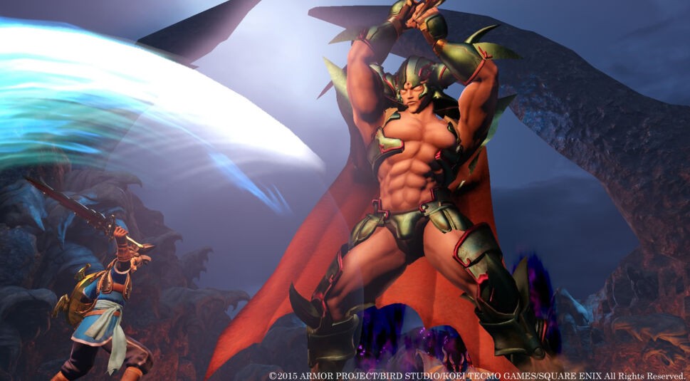 Ein riesiger bewaffneter Gegner tritt dem Helden in "Dragon Quest Heroes" entgegen.