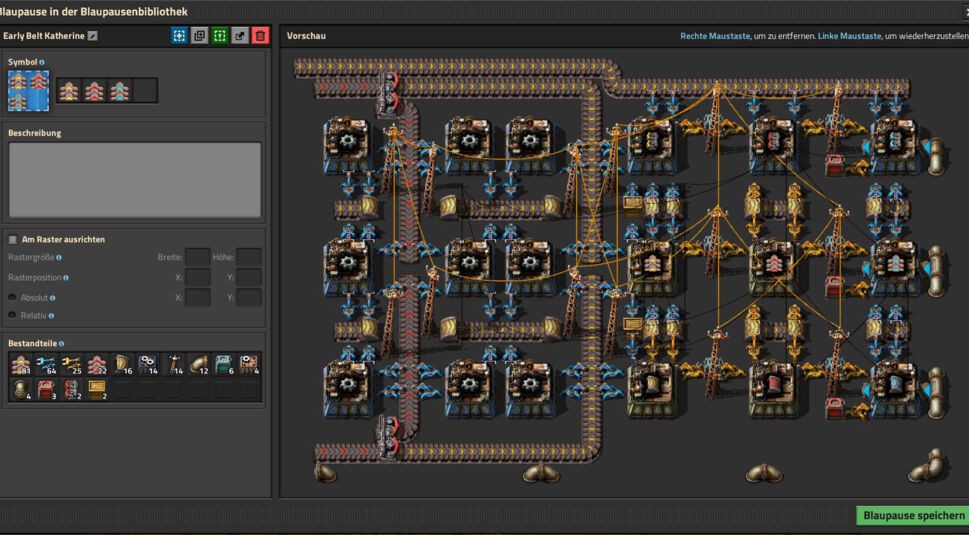 Eine Blaupause in der Blaupausenbibliothek von Factorio