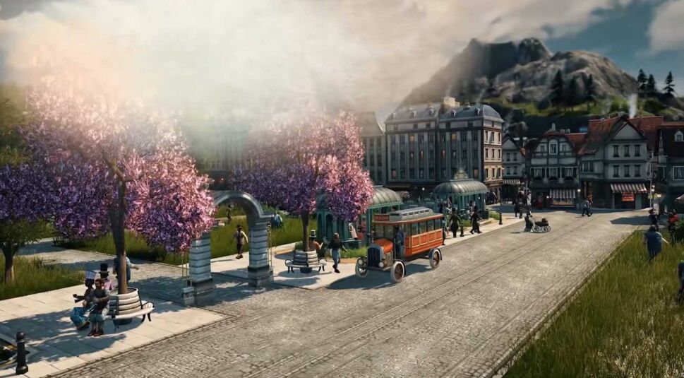 Die neuen Omnibusse transporieren die Reisenden in Anno 1800: Reisezeit
