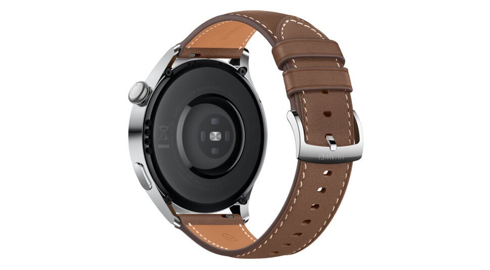 Die Huawei Watch 3 mit Lederarmband von hinten