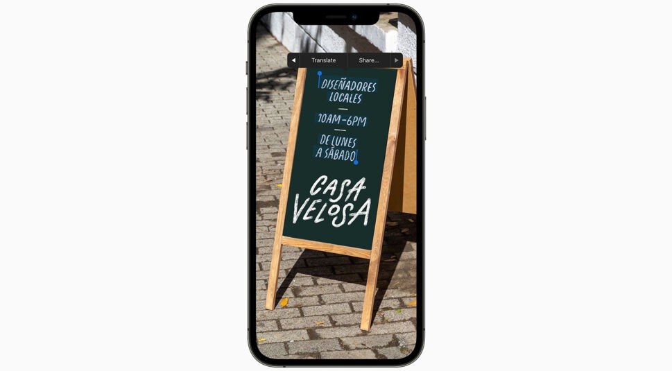 iPhone-Screenshot: Die Kamera erkennt Text und bietet die Übersetzung an