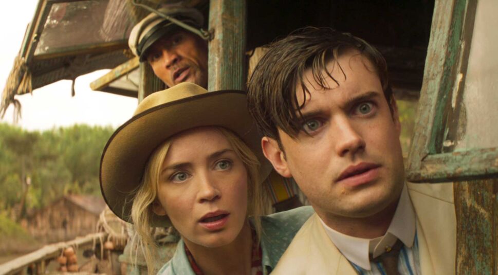 Jack Whitehall, Dwayne Johnson und Emily Blunt in Jungle Cruise
