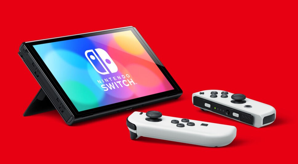 Die Nintendo Switch OLED Controller und Tischmodus