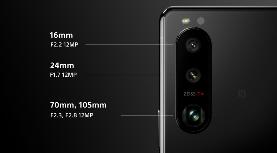 Die Kamera des Sony Xperia 5 III mit Ultraweitwinkel-, Weitwinkel- und Tele-Linse.