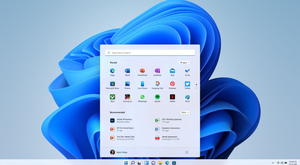 Auf dem Desktop des neuen Windows 11-Betriebsystems ist ein Menüfenster mit Einstellungsoptionen geöffnet.