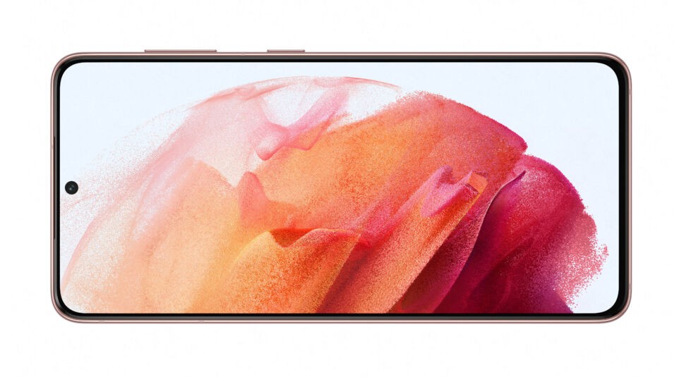 Galaxy S21 von vorne vor weißem Hintergrund