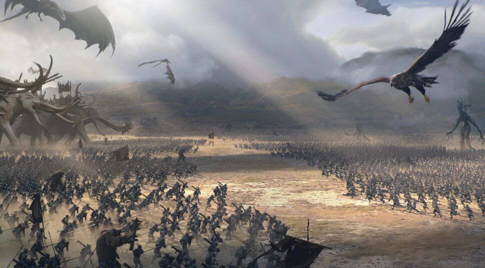 Zwei Armeen treffen auf dem Schlachtfeld aufeinander im Spiel Der Herr der Ringe: Die Schlacht beginnt