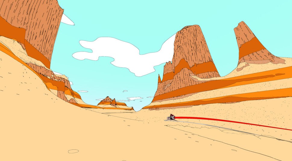 Durch die Wüste gleitet die Protagonistin Sable mit ihrem Hoverbike im gleichnamigen Spiel "Sable".