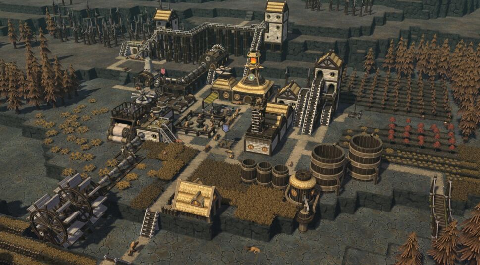 Eine Biber-Kolonie im Spiel Timberborn