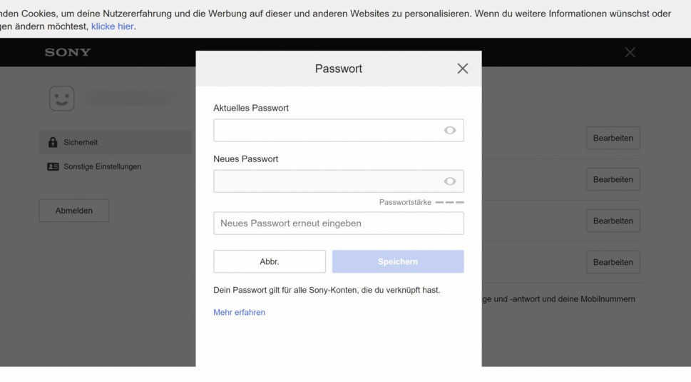 PSN Passwort ändern