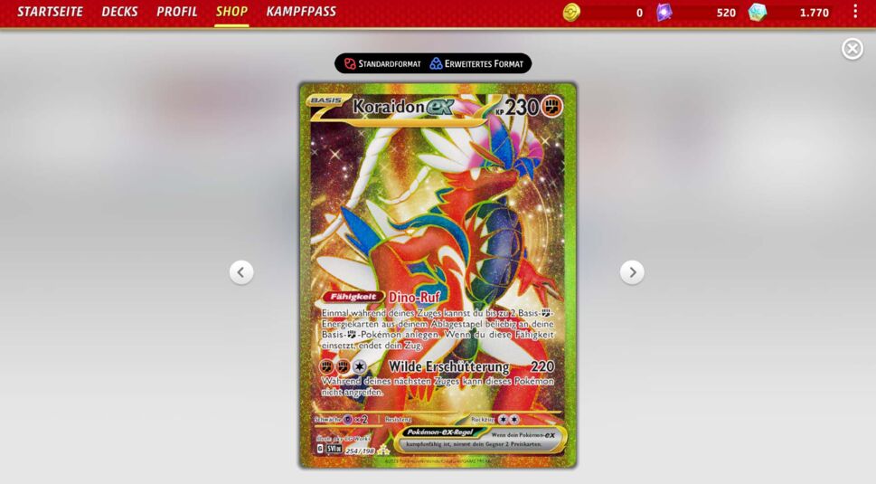 Koraidon-ex als Karte mit hyperseltener Seltenheitsstufe