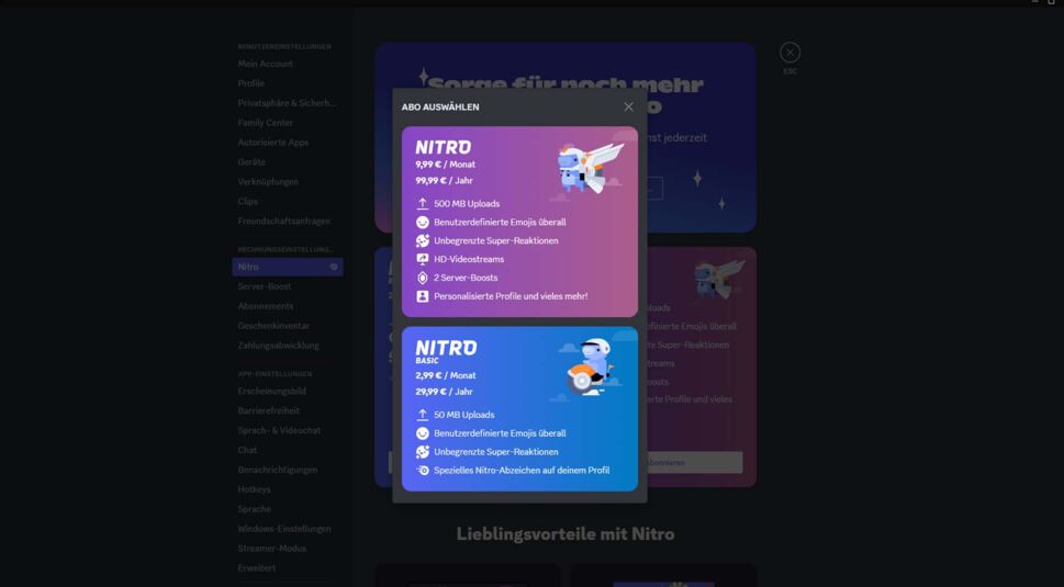 Kostenübersicht für Discord Nitro und Nitro Basic