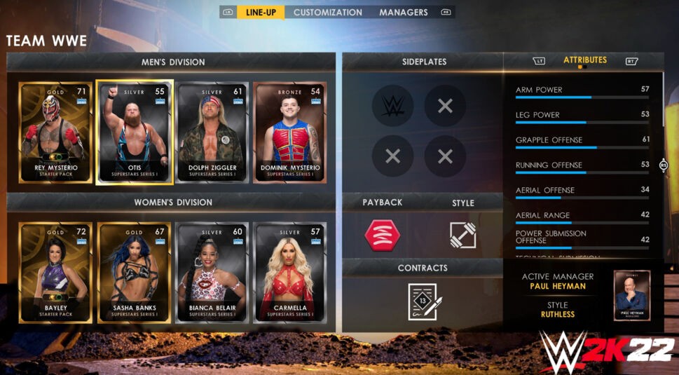 WWE 2K22 Auswahl des Lineups