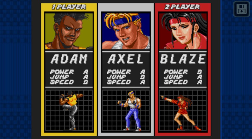 Die Spielfiguren im Game Streets of Rage.
