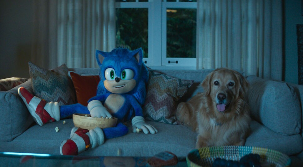 Sonic liegt mit Hund auf der Couch