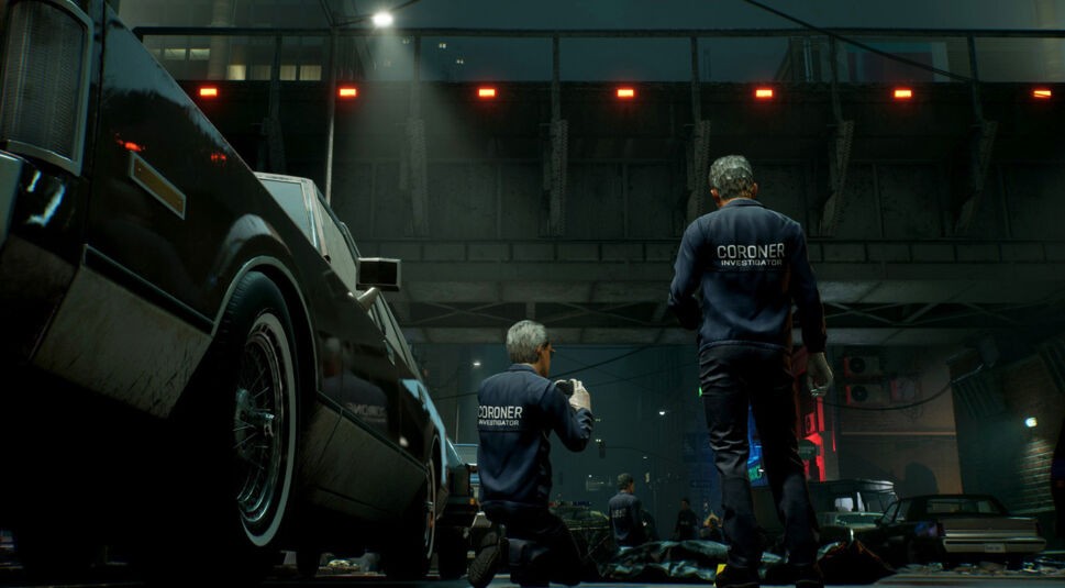 Ermittlungsbeamte stehen vor Tatort