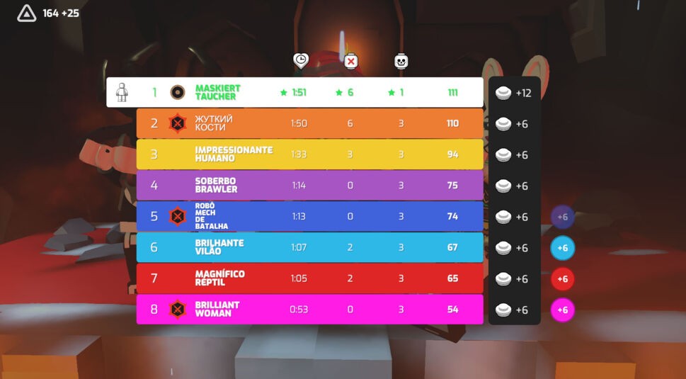 Die Ergebnistafel nach einem Match in Lego Brawls